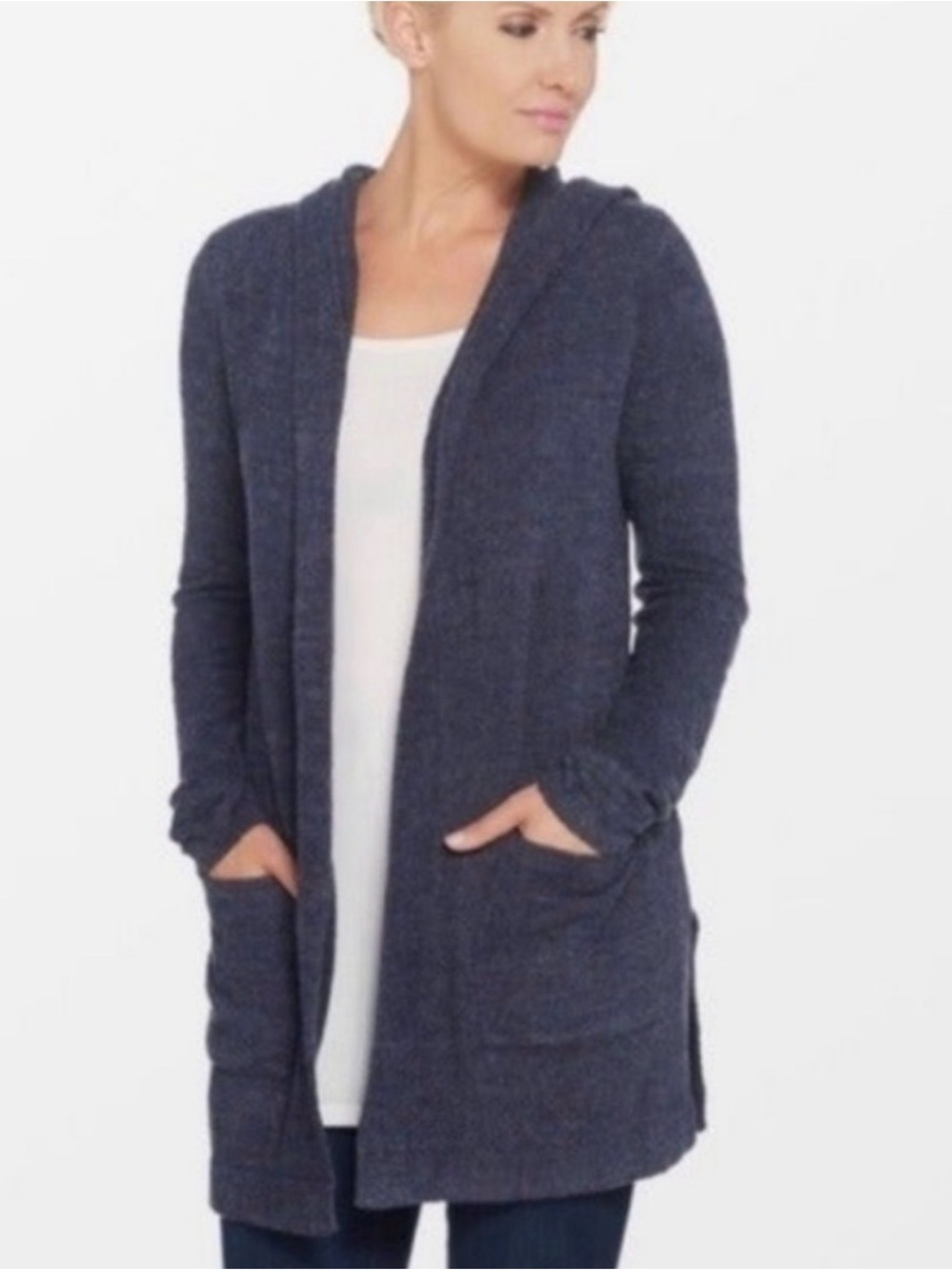 Barefoot Dreams Navy Open-Front Hooded Cardigan
